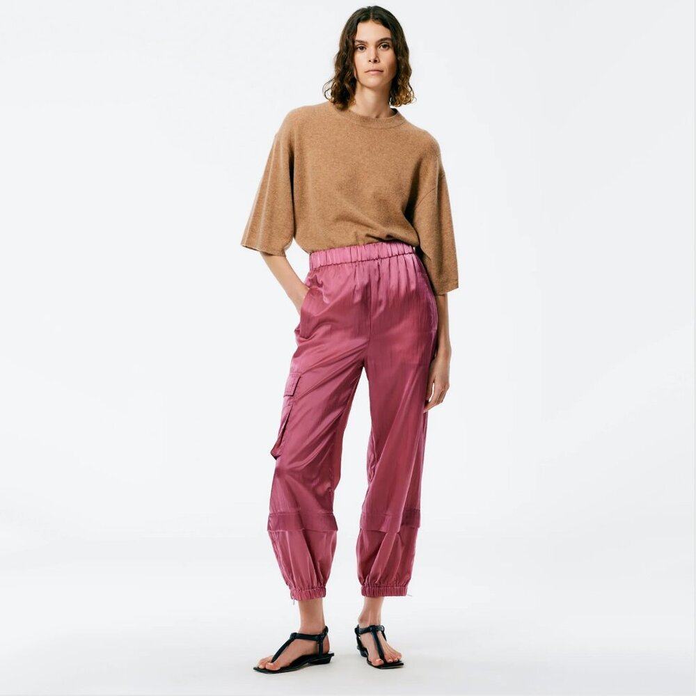 Tibi "Wilt" Silky Nylon Jogger in Rose Pink, size XS